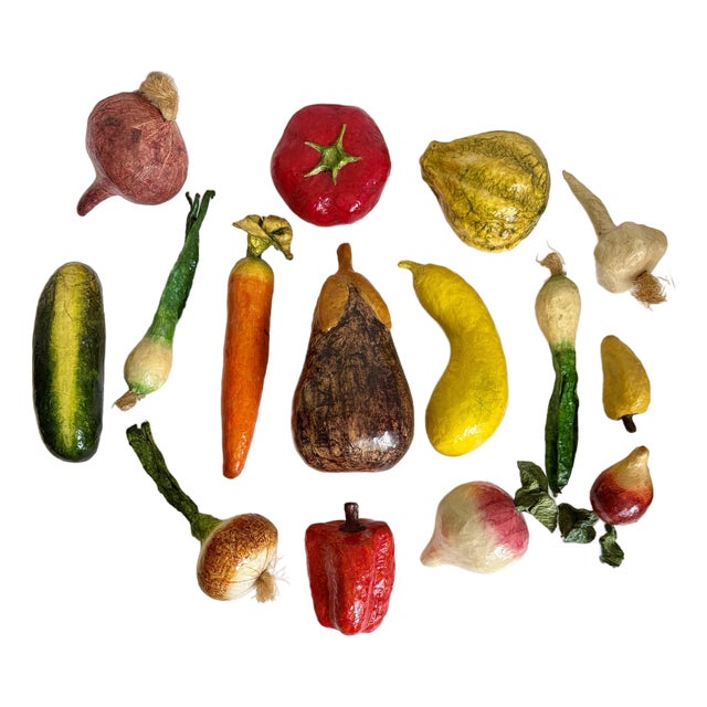 Set of 14 Vintage Hand-Painted Papier-Mâché Vegetable Collection For Sale