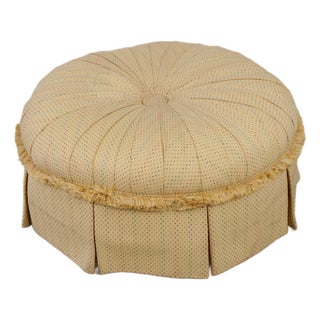 Custom Yellow Tufted Pleated Round Ottoman For Sale