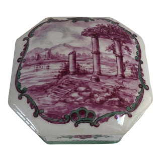 19th Century Sceaux French Porcelain Lidded Box in Deep Pink, Aqua Green For Sale