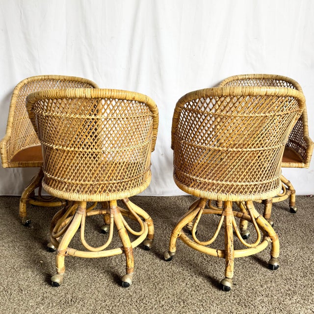 Vintage Boho Chic Buri Rattan Wicker Dining Barrel Chairs - Set of 4 For Sale In Miami - Image 6 of 9