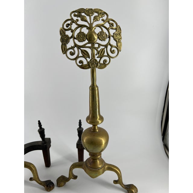 Brass 1920s Brass Andirons With Pierced Floral Design- a Pair For Sale - Image 8 of 8