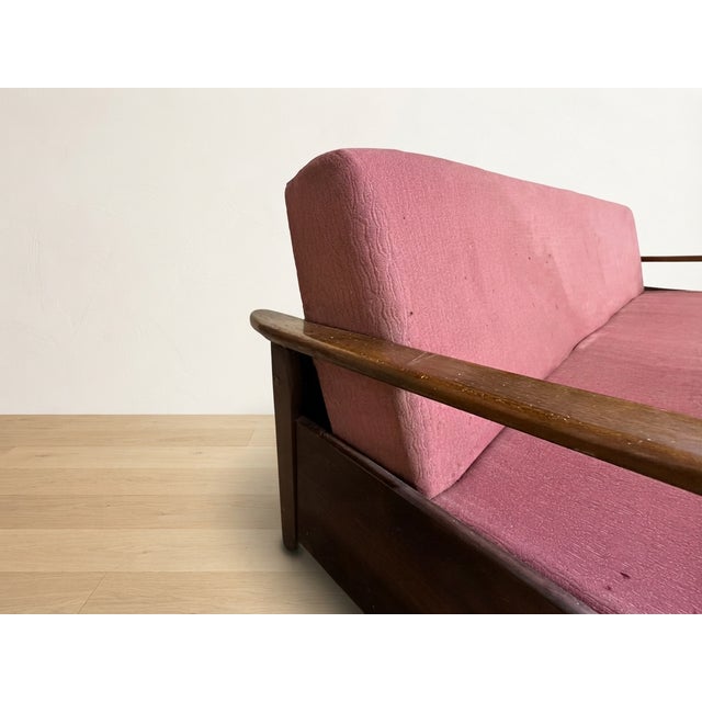 Mid-Century Modern Burgundy Folding Sofa Bed from Edmund Homa, Czechoslovakia, 1960s For Sale - Image 14 of 15