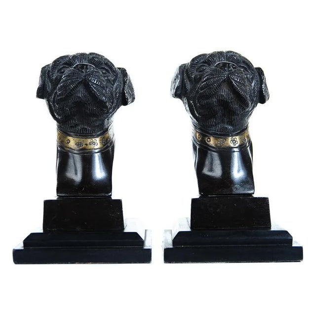 Antique Figural Bronze Bookends With Bulldog Heads For Sale