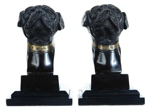 Antique Figural Bronze Bookends With Bulldog Heads