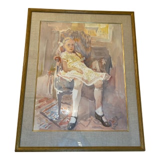 1970s Impressionist Original Watercolor Savannah Art Myrtle Jones Slouching Girl Gilded Frame For Sale