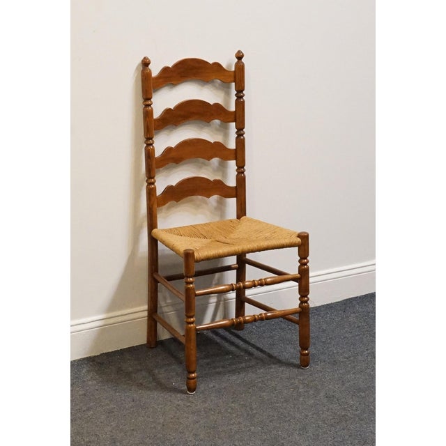 High End Vintage Solid Hard Rock Maple Colonial Early American Ladder Back Dining Side Chair W. Rush Seat For Sale - Image 4 of 10
