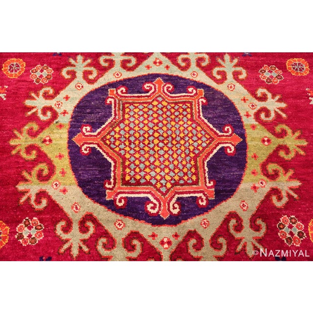 Mid 20th Century Nazmiyal Collection Vibrant Vintage Silk Pomegranate Khotan Rug For Sale - Image 5 of 13