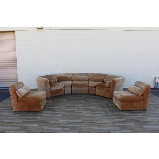 Vintage 1970s 7-Piece Modular Suede Leather Sectional Sofa, Curved Lounge Seating For Sale - Image 10 of 18