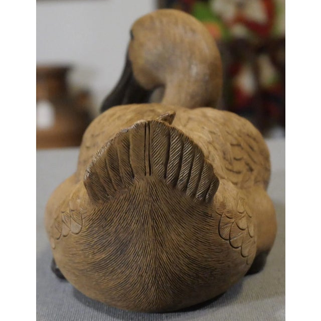 Vintage Circa 1970 Chinese Shiwan Pottery Duck Laying Down Figurine For Sale - Image 4 of 6