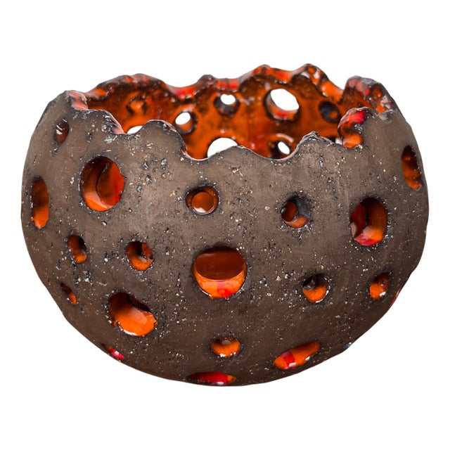 Mid-Century Modern Brutalist Danish Studio Pottery Candleholder attributed to Inge Hjorth, 1960s For Sale