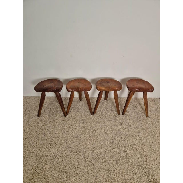 Rustic Stools in the style of Jean Touret, 1950s, Set of 4 For Sale - Image 4 of 18