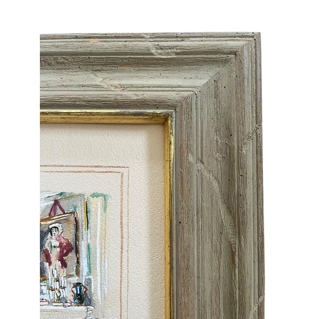 Paint 1935 “French Room” Signed Watercolor Interior Painting in Gilt-Trimmed Wood Frame For Sale - Image 7 of 10