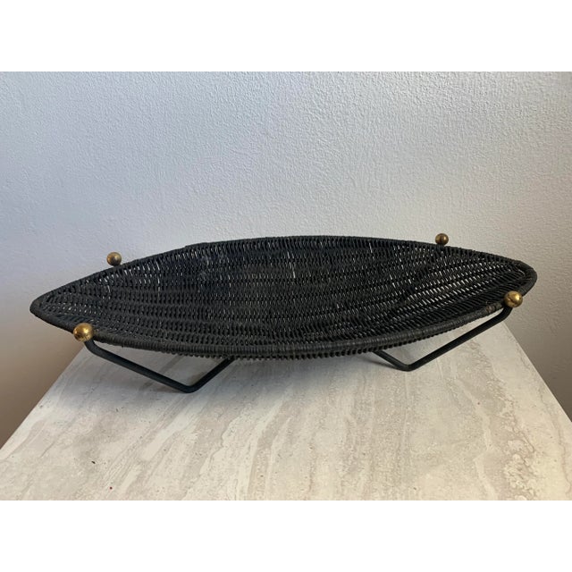 Mid 20th Century MidCentury Wicker Basket on Iron & Brass Ball Stand