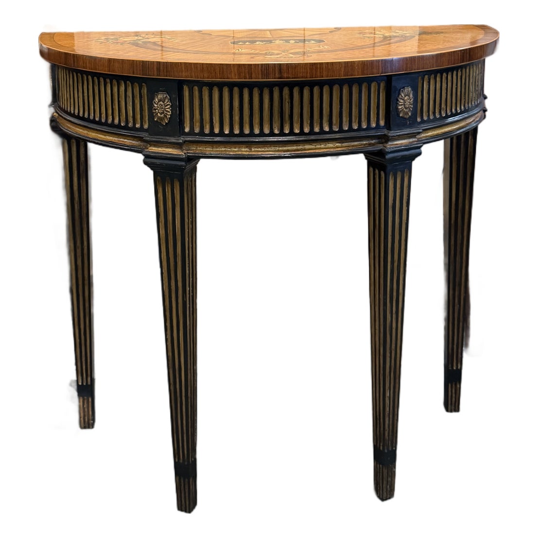 Antique Neoclassical Marquetry Demilune Console Table | Chairish