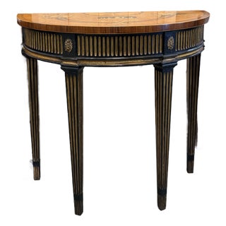 Antique Neoclassical Marquetry Demilune Console Table For Sale