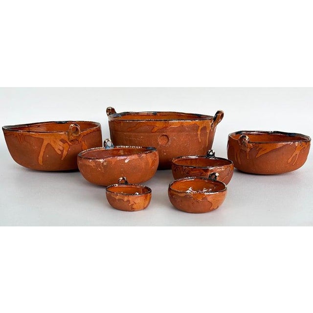 Rustic 1970s Lugano, Italian Glazed Ceramic Terracotta Serving Bowls, Stamped Marks - Set of 7 For Sale - Image 3 of 16