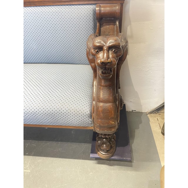 Antique German Oak Bench with Carved Griffins, 1890s For Sale - Image 3 of 12