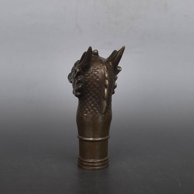 Late 19th Century Vintage Pure Silver Dragon Head Cane Handle - Zodiac Walking Stick Topper For Sale - Image 5 of 9