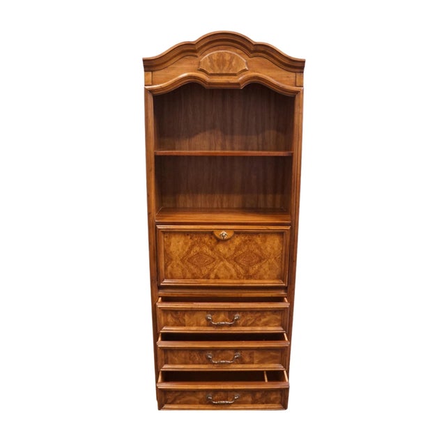 Drexel Furniture Italian Provincial Burled Walnut 31" Secretary Bookcase / Wall Unit 530-810 For Sale - Image 9 of 16