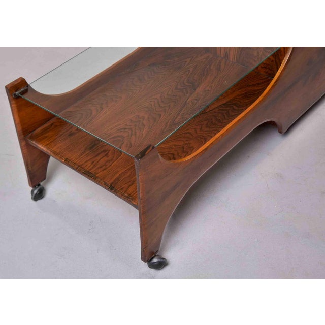 Italian Mid-Century Rosewood Coffee Table With Glass Top and Lift-Lid Storage For Sale - Image 10 of 11