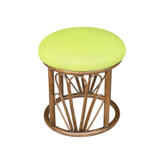 1960s Bamboo Ottomans With Lemon Upholstery- A Pair For Sale - Image 12 of 12