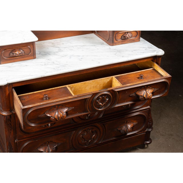Antique American Victorian Walnut Marble-Top Dresser With Mirror For Sale - Image 15 of 18