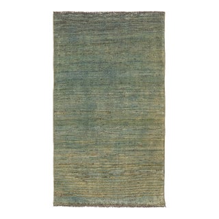 Modern Hand-Knotted Gabbeh Wool Rug – Variegated Teal & Sage Abrashed Design For Sale