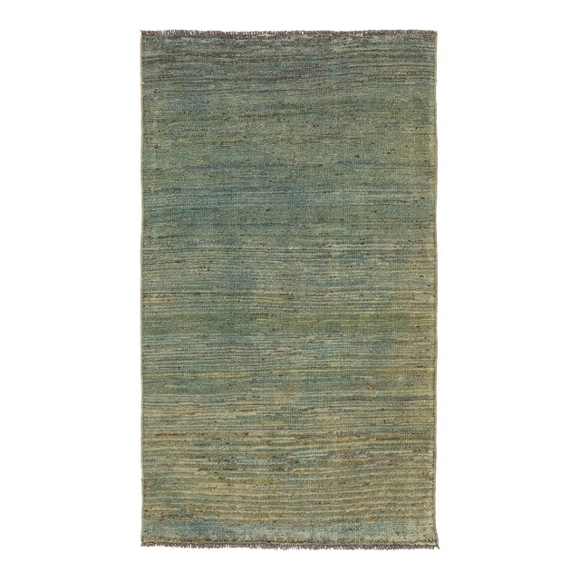 Modern Hand-Knotted Gabbeh Wool Rug – Variegated Teal & Sage Abrashed Design For Sale