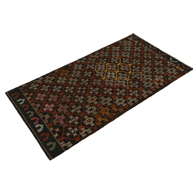 Tribal Vintage Cecim Kilim Tribal Rug in Brown, Orange, Multicolor Geometric Patterns For Sale - Image 3 of 6