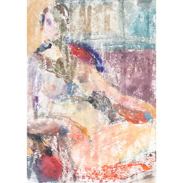 A monotype print by the Japanese-Chinese-American artist Misato Pang. Titled Seated Figure, this print depicts a nude...