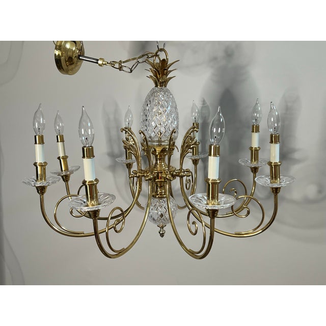Vintage 8 Light Cut Crystal and Brass Pineapple Chandelier For Sale - Image 10 of 12