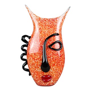 1990s Viz Studios Art Glass Picasso Face Vase For Sale