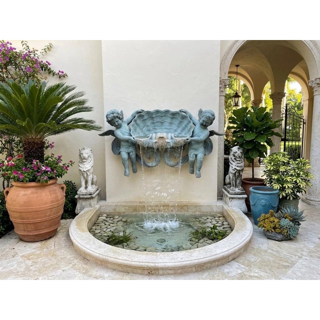 Vintage Bronze Wall Fountain With Cherubs and Scallop Shell For Sale - Image 9 of 12