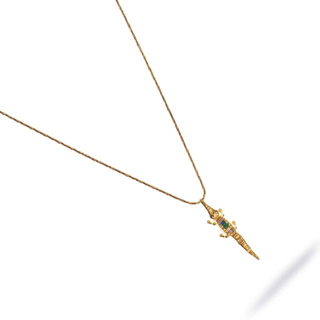 Guardian Crocodile Multicolor Crystal Gold Necklace For Sale - Image 9 of 11