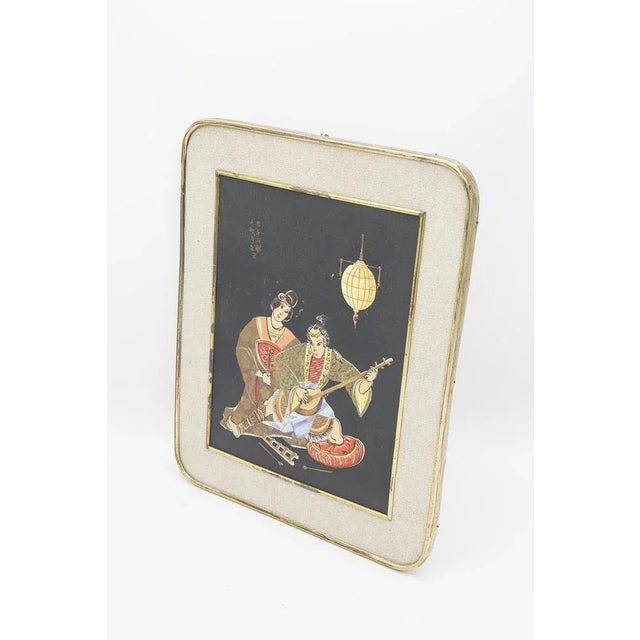 Metal Framed Japanese Print Depicting Romantic Serenade, Early 1900s For Sale - Image 7 of 8