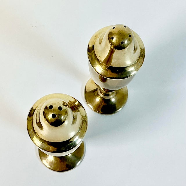 1940s Vintage Art Deco Boho Chic Brass Salt & Pepper Shakers - A Pair. For Sale - Image 6 of 8