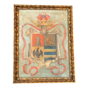 Spanish Hand-Painted Heraldic Coat of Arms on Canvas, Early 20th Century