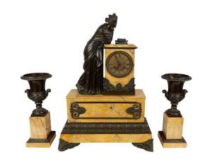 Empire Mantelpiece Set in Yellow Marble and Bronze, Early 19th Century, Set of 3