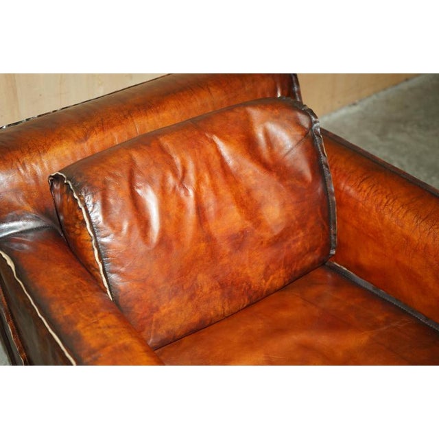 Art Deco Whisky Brown Leather Club Armchairs, Set of 2 For Sale - Image 18 of 18