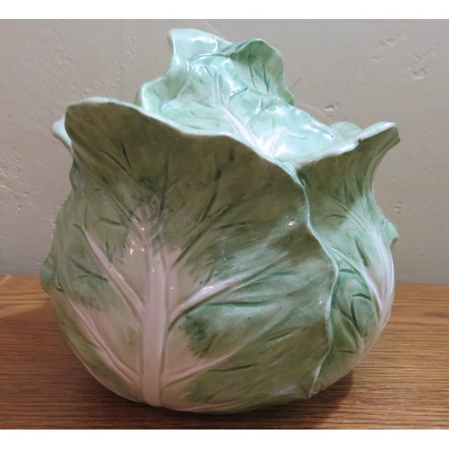 Fitz and Floyd Vintage Mid-Century Modern Fitz & Floyd Lidded Cabbage Majolica Bowl Dish For Sale - Image 4 of 6