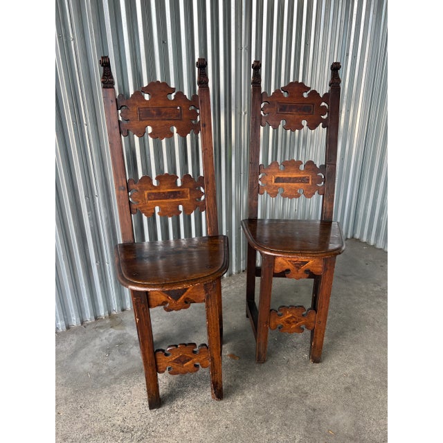 Wood 19th C Italian Inlaid Ladder Back Side Chairs - Set of 2 For Sale - Image 7 of 9