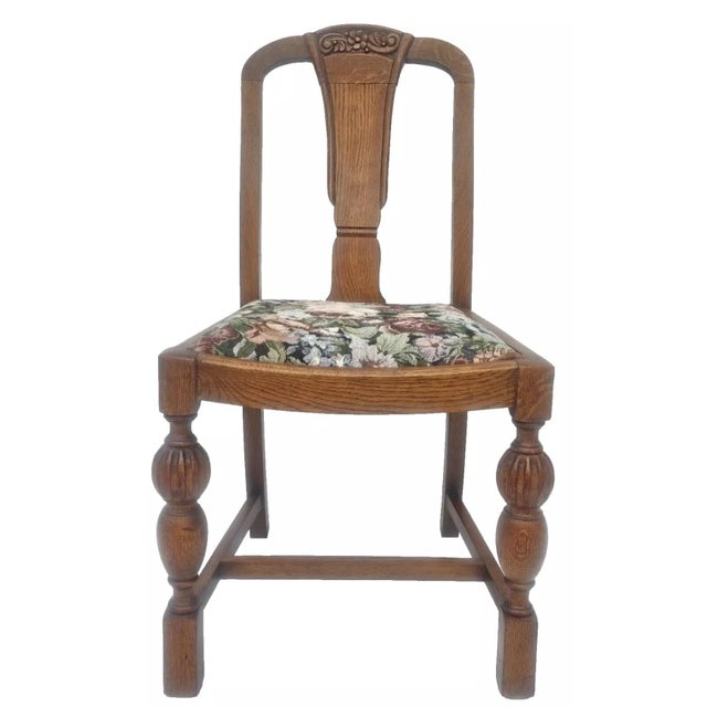 Enhance your dining space with this beautiful set of four antique English solid oak chairs, restored to their former...