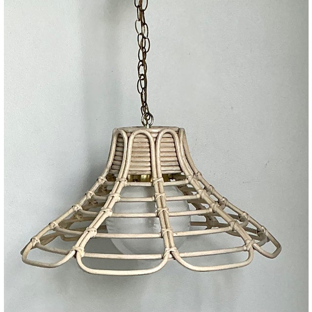 Late 20th Century Vintage Bent Washed Rattan Chandelier For Sale - Image 5 of 12