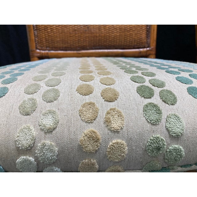 Set of 3 Tommy Bahama Rattan Bar Stools With Cane Backs & Upholstered Seats For Sale In Orlando - Image 6 of 11