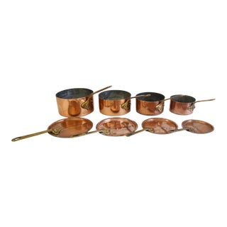 French Rare "Grands Magasins Du Louvre Paris" Copper Pots/Pans Set of Four W/ Lids For Sale