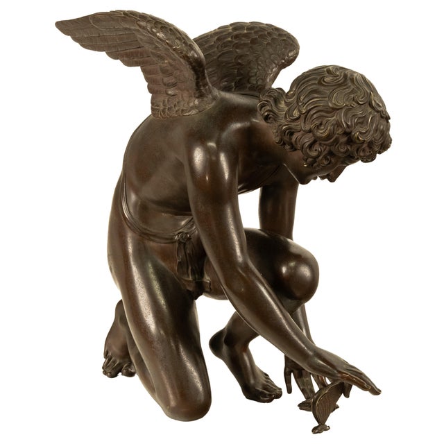 Monumental Antique French Bronze Sculpture Statue Cupid & Marble Ormolu Pedestal by Antoine-Denis Chaudet, 1870 - Set of 2 For Sale - Image 12 of 18