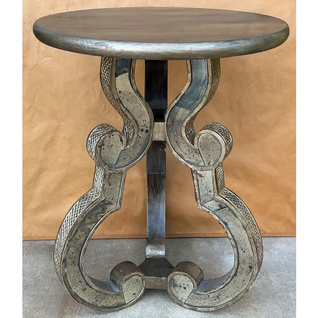 Neoclassical Italian Palladio Mirror & Silver Gilt Neoclassical Side Tables - Pair For Sale - Image 3 of 7