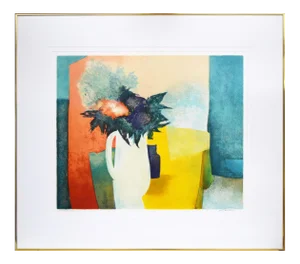 Limited Edition Modernist Abstract Still Life Lithograph by Claude Gaveau