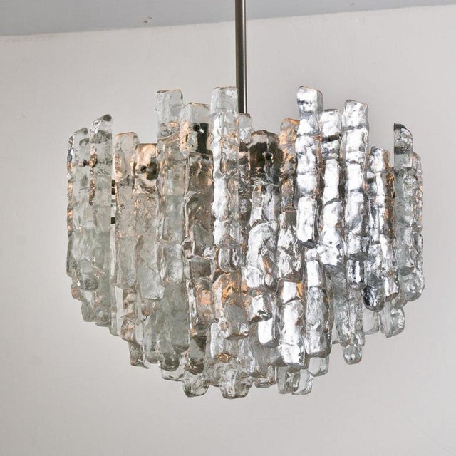 Large Modern Ice Glass Chandeliers attributed to J. T. Kalmar, 1970, Set of 2 For Sale - Image 13 of 14