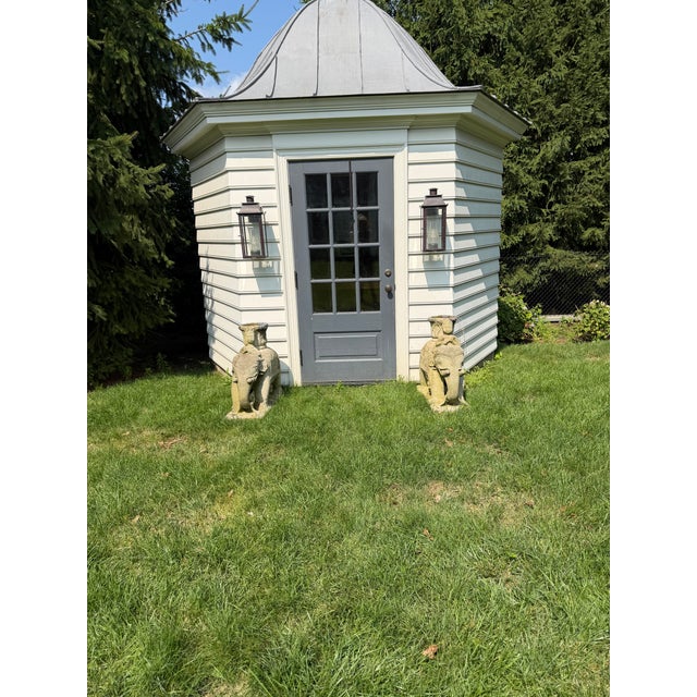 A charming pair of vintage garden planters cast in a composite material resembling cast stone or cement, each formed as a...